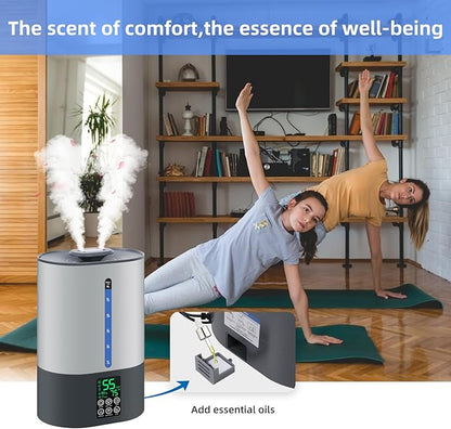 6L Humidifiers for Bedroom Large Room Home,Cool and Warm Humidifier for Baby and Plants Mist Top Fill Desk Humidifiers Essential Oil Diffuser, Quiet with Adjustable Mist,360°Nozzle-Grey
