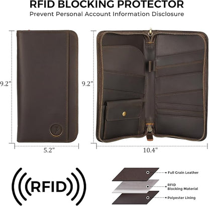 Polare Full Grain Leather Family Passport Holder Travel Documents Organizer RFID Blocking Wallet with Coin Pouch and AirTag Slot Fits 6 Passports