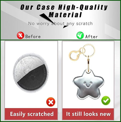 Shiny Leather Charm Keychain Holder Case Compatible with AirTag,Cute Protective Cover with Keyring,Anti-Scratch Finder GPS Tracker Case for Wallet Keys,Bag,Pets(Star A)