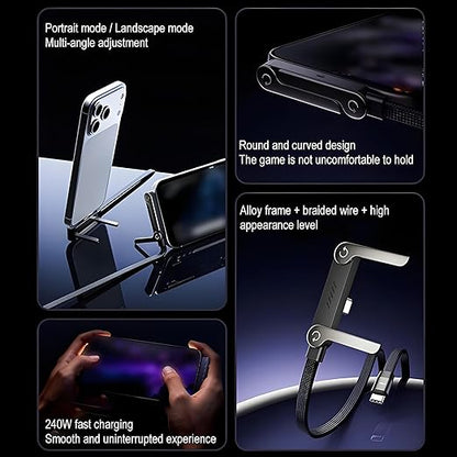 2-in-1 Invisible Stand Charging Cable, Multi Charger Cord with Type C Multi-Angle Adjustable Stand, 240W Fast Charging Cable 5 FT, for Smartphones,Tablets,Laptops,and Gaming Devices (1)