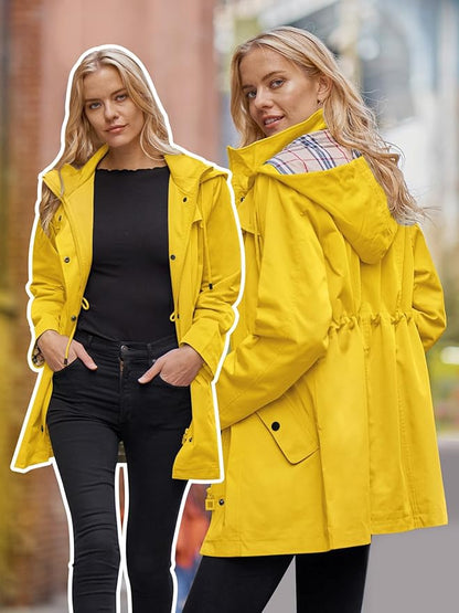 SaphiRose Women's Long Hooded Rain Jacket Outdoor Raincoat Windbreaker