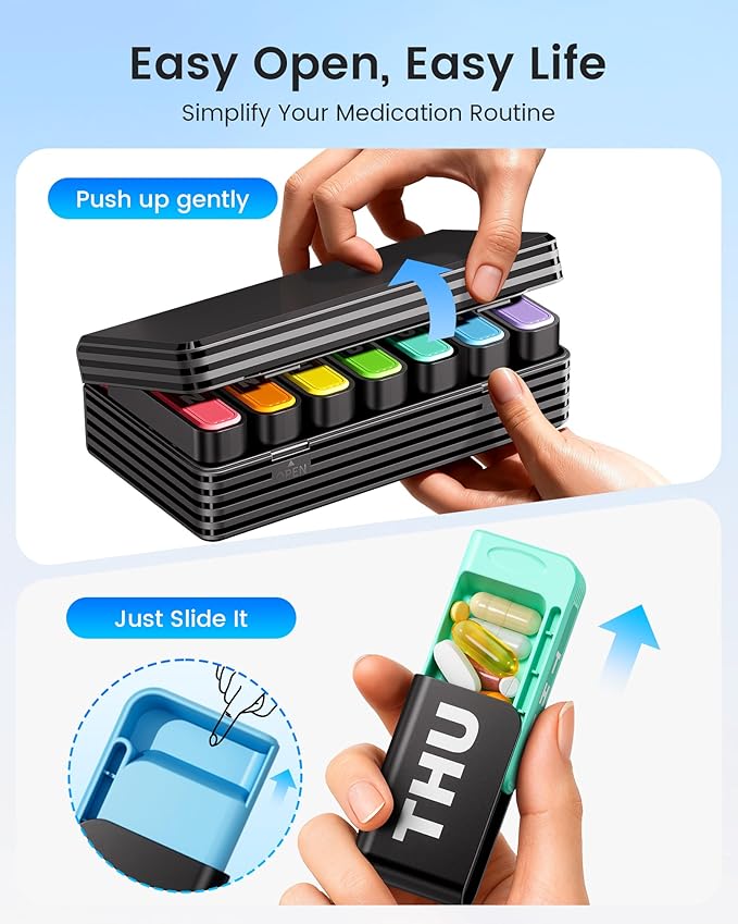 Daviky Weekly Pill Organizer 1 Time a Day, Travel Drawer-Style Pill Box for Daily Medication, 7-Day Pill Case, Compact & Portable, Ideal for Vitamins, Fish Oils & Supplements