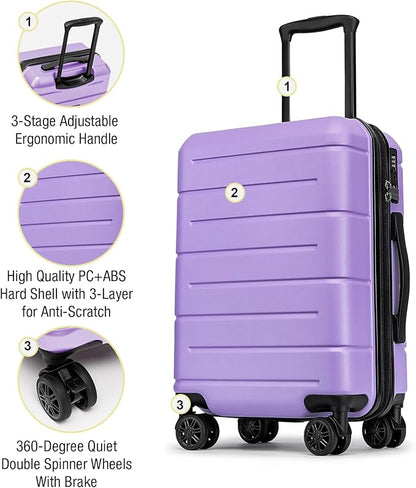 KYME Carry On Luggage 22x14x9 Airline Approved with TSA Lock Hardshell Expandable 20 Inch Suitcase Carry On Suitcase with Wheels Small Travel Rolling Luggage with Cup Holder for Women Lt Purple