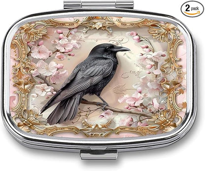 Metal 2 Compartment Pill Organizer Travel Friendly Portable Compact Pill Box Cute Pill Case to Hold Vitamins,Fish Oil,Supplements,Meds,Tablet for Purse,Pocket. (The Bird)