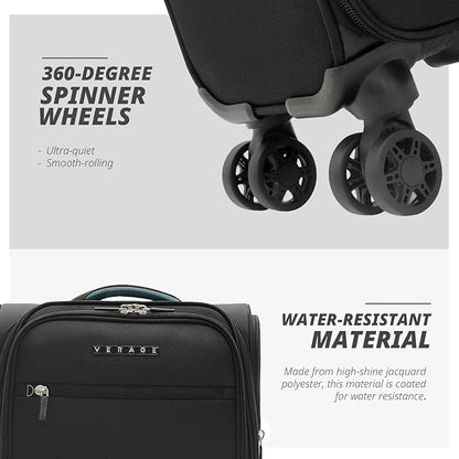 Verage Under Seat Luggage with Wheels, Softside Small Suitcase Spinner Carry On Luggage Bags for Airlines Airplanes Short Trip Men Women (Black, 14.5-Inch Plus Underseat)