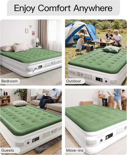 Full Size Air Mattress with Built in Pump, 18" Raised Comfort Air Bed, Upgraded Flocked Top Blow up Mattress with Carrying Bag, Inflatable Mattress for Guests & Home, AirBed, 650 lbs Max