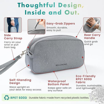 BELLEMOND「Totono+」| Cord Organizer Tech Pouch | Travel Electronics Organizer Case for Cables & Chargers | Hidden AirTag Slot & Cable Pass-Through | Designed in Japan | Charcoal Gray