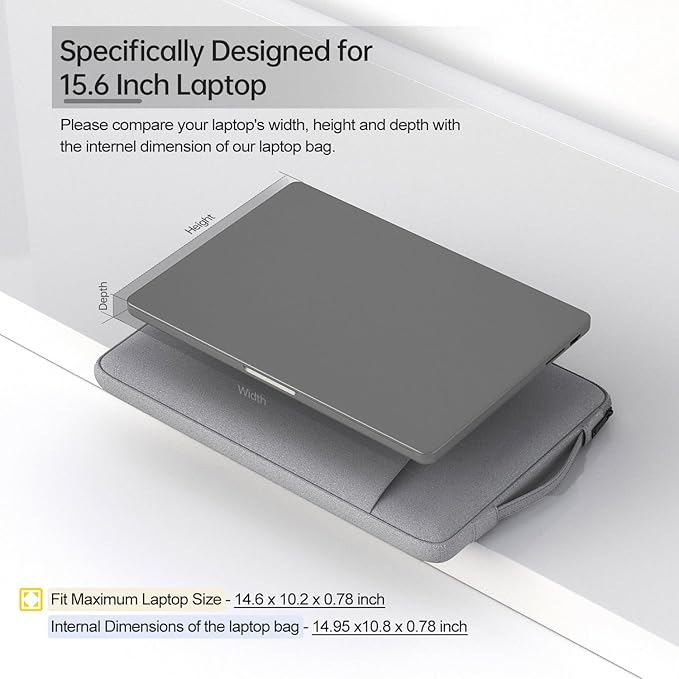 15.6-16 Inch Laptop Sleeve Case for 16 Inch HP Dell/ASUS VivoBook Go/HP Omnibook 16/Pavilion Envy/Lenovo ThinkPad IdeaPad Computer Bag, Light Grey