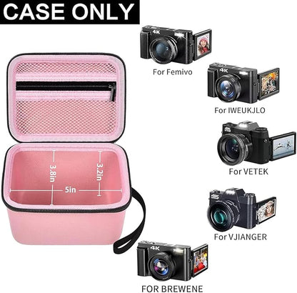 Vlogging Camera Case Compatible with for Duluvulu/for VJIANGER/for JGIPL/for TEBNGIHNM 4K Digital Cameras for Youtube. Vlog Camera Carrying Storage for Lens, Cable and Other Accessories - Pink