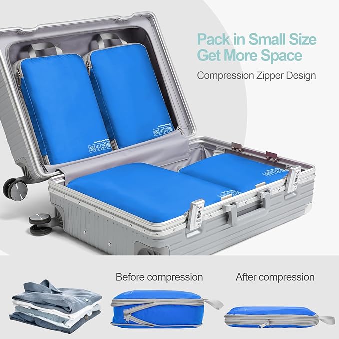 Cambond Compression Packing Cubes for Travel Women - Expandable Travel Bags Luggage Organizers Travel Essentials Compression Cubes for Travel Carry on Suitcases Organizer