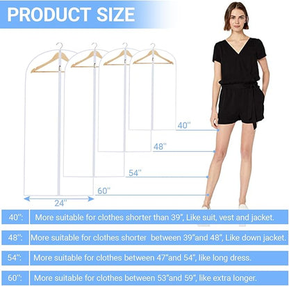 Garment Bags for Hanging Clothes 24'' x 40'' (Set of 12) Coat Covers for Closet Foldable Washable Dress Bags for Hanging Clothes for Long Dress Dance Costumes Suits Gowns Coats