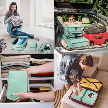 8 Set Compression Packing Cubes for Travel, Waterproof Luggage Organizers, Suitcase Organizer Set for Carry-On & Checked Baggage, Travel Accessories for Men & Women