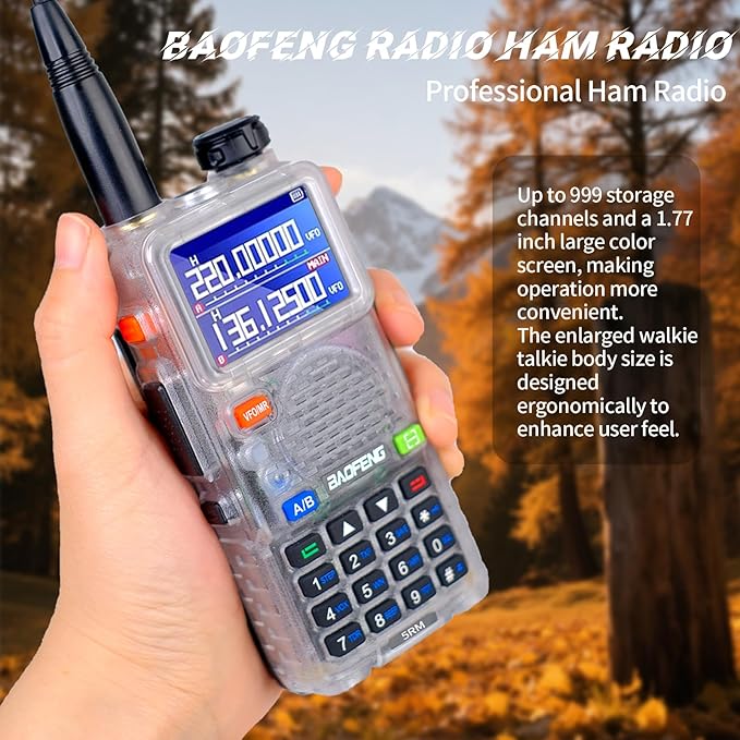 BAOFENG 5RM 10W NOAA Emergency 2500mAh Battery 999CH Ham Radio High Power Long Range Walkie Talkies Handheld Survival Gear Hunting Camping (1pack) (Clear)