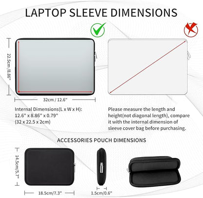 RAINYEAR 13 Inch Laptop Sleeve Case with Accessories Pouch, Compatible with 13.3" MacBook Air/Pro M1 M2 M3 M4 A3240 A3113 A2681 A2337 A1932 A2179 A2338 A1706 A1708 A2159 (Black, Upgraded Version)