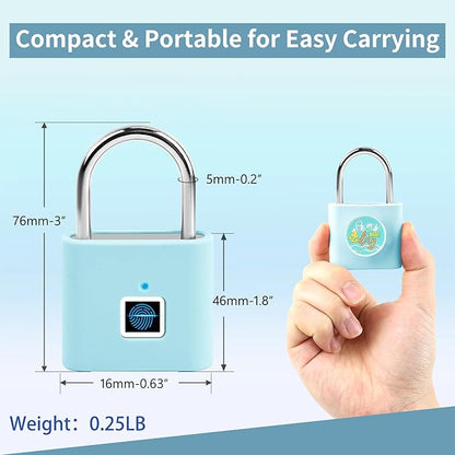 UMIKSMART Biometric Smart Lock, Keyless Fingerprint Padlock with USB Charging,Smart Padlock Gift for Students, Gym Lockers, School Lockers, Luggage, Storage Boxes, Fences, Backpacks, Fun Blue Set