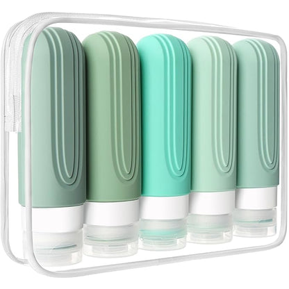 Travel Bottles for Toiletries, 5 Pack TSA Approved Travel Size Containers, 3oz Leak Proof Refillable Travel Accessories for Shampoo Conditioner, BPA Free Travel Bottles with Toiletry Bag