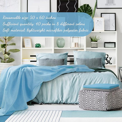 Kinlop Fleece Blanket Bulk 60 x 50 Inch Soft Lightweight Fleece Cozy Blanket Warm Throw Plush Pet Throw for Bed Couch Sofa Home Office Wedding Gifts Travel Camping (Fresh Color,80 Packs)