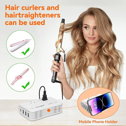 ALLWEI 220V to 110V Travel Voltage Converter us to Europe, Step Down Converter for Hair Straightener/Curling Iron, International Power Adapter for EU/UK/US/AU (White)