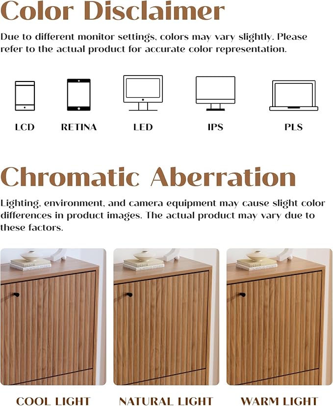 31.5" Shoe Cabinet Storage for Entryway with 2 Flip Drawers, Wood Fluted Narrow Shoe Cabinet for Hallway, Walnut
