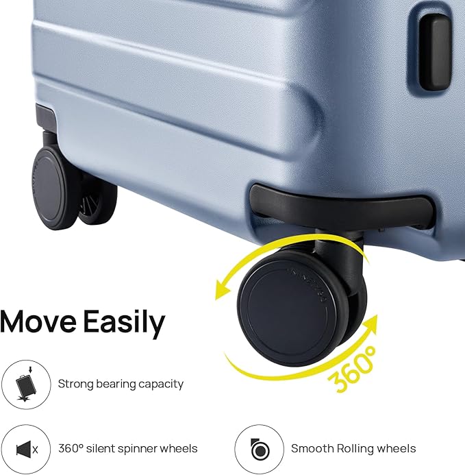 NINETYGO Carry On Luggage 22x14x9 Airline Approved, 20 Inch Luggage with Smooth Spinner Wheels, Lightweight, Hard Shell PC Suitcase Carry-On, Travel Luggage, TSA Approved (Shadow, Rhine Basic)