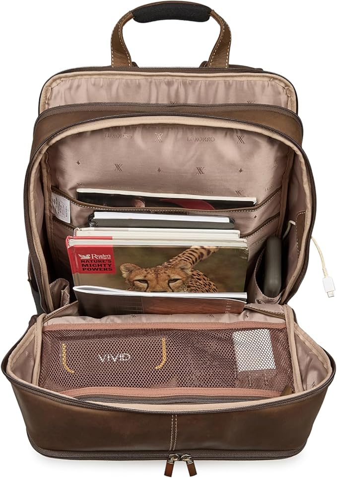 Luxorro Professional Leather Backpack – Handcrafted Full-Grain Leather Laptop Bag for Work & Travel (Dark Brown, 13 Inch)