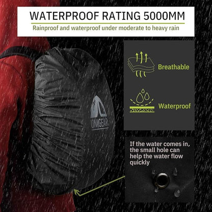 Unigear Backpack Rain Cover Waterproof Rating 5000mm Ultraportable and Durable with 2 Anti-Slip Buckle Strap, Integrated Carry Pouch Design (Black, Meidum)