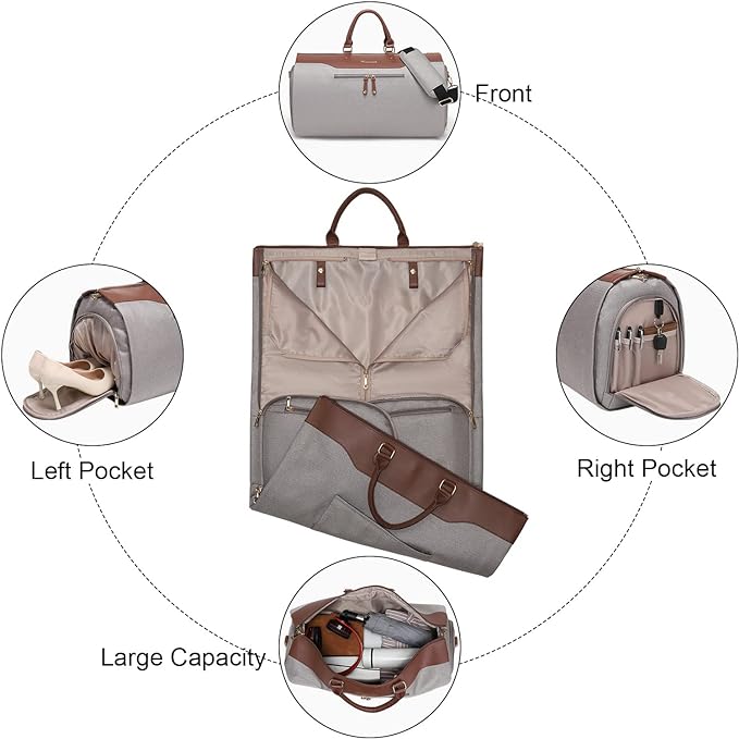 Modoker Carry on Garment Bags for Travel, Convertible Garment Duffel Bag with Shoulder Strap for Men Women- 2 in 1 Hanging Suitcase Suit Travel Bags