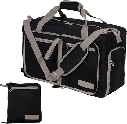 LEGEND 40L Foldable Duffle Bag for Travel - Packable Duffle Bags w/Shoe Compartment - Tear Resistant Collapsible Duffel Bags for Traveling - Lightweight Folding Duffel Bag for Men & Women -Black