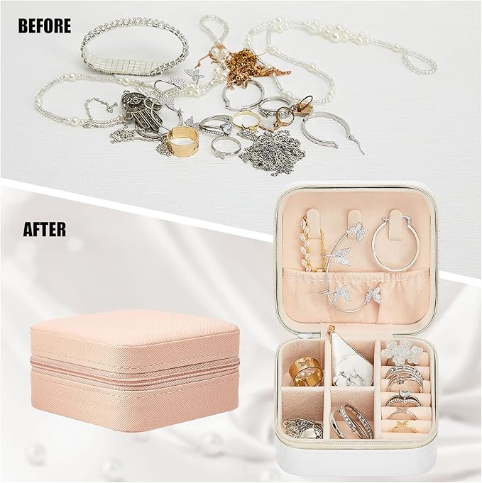 Taiyin 12 Pcs Travel Jewelry Case Box Bridesmaid Gifts Bulk Travel Jewelry Cases Boxes Small Jewels Organizers Mini Accessories Ornaments Storage for Women Girls Wedding Gifts (White,Pink)
