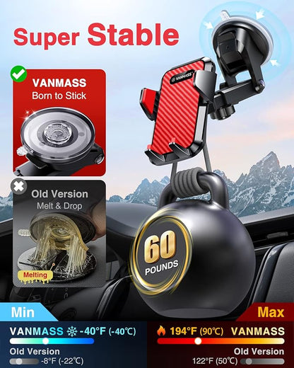 VANMASS 【2025 Strongest & Military-Grade Car Phone Mount 【Patent & Safety】 Ultimate Cell Phone Holder Best Handsfree Dash Windshield Vent for iPhone 16 Pro Max 15 14 Android & Truck Desk Mounts, Red