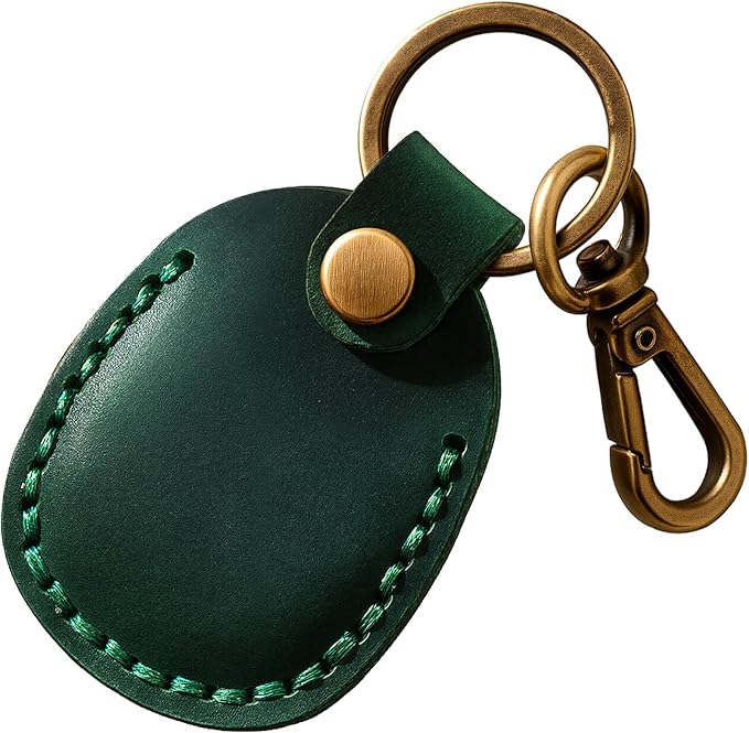 Genuine Leather Airtag Holder, Portable Air Tag Keychain with Key Rings Full Coverage Air Tags Hidden Case Cover Compatible for AirTags Green