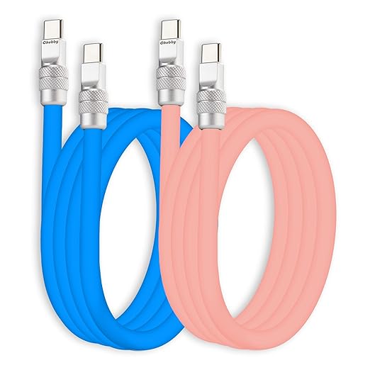 chubbycable Couple Chubby 2-Pack 240W USB C Cable Extra Thick Silicone Fast Charging Cable Compatible with iPhone 17-15 Series iPad Galaxy Series, Blue+Pink, Type-C to Type-C, 9.8FT