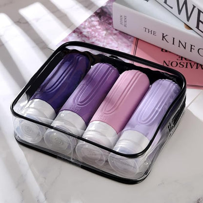 Travel Bottles for Toiletries, Tsa Approved 3oz Travel Size Containers BPA Free Leak Proof Refillable Liquid Silicone Squeezable Travel Accessories for Shampoo Conditioner Lotion (4 Pack)