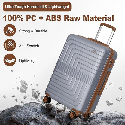 Romswi 3 Piece Luggage Sets, Expandable PC+ABS Hardshell Suitcase Set with TSA Lock YKK Zipper and Dual Spinner Wheels, Large Checked Travel Suitcases, 22/26/30 Inch, Silver