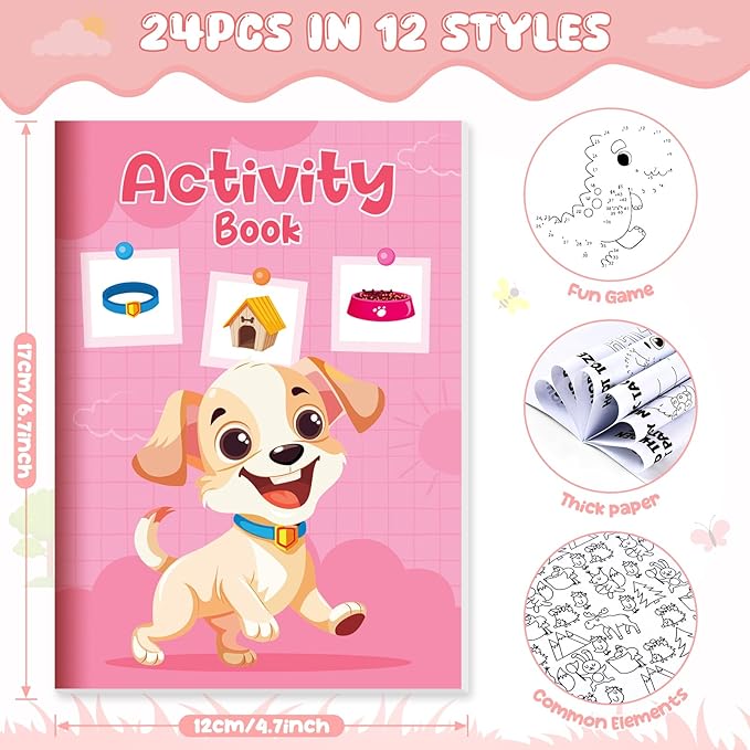 BenLouis 24 pcs Mini Activity Books for Kids ages 4-8-12 Small Activity Books Party Favors Bulk Mazes Coloring and More for Classroom Travel Birthday Goodie Bag Gift Stuffer(Assorted)