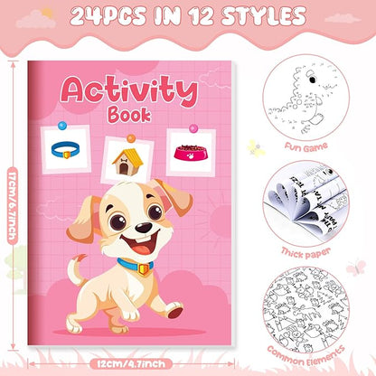 BenLouis 24 pcs Mini Activity Books for Kids ages 4-8-12 Small Activity Books Party Favors Bulk Mazes Coloring and More for Classroom Travel Birthday Goodie Bag Gift Stuffer(Assorted)
