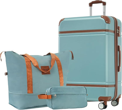 Merax Suitcase Set 24 inches Expandable Luggage with TSA Lock Spinner Wheels Hardshell Lightweight Vintage Luggage with Travel Bag,Green
