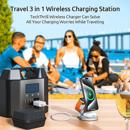 3 in 1 Charging Station for Apple Magsafe Travel Charger for Multiple Devices Aluminum Foldable Magnetic Wireless Charger with 360 Rotating for iPhone 17/16/15/14/13/12 Series,for iWatch,for Airpods