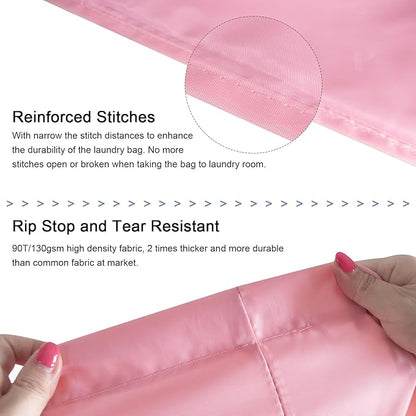 Polecasa Small Heavy Duty Laundry Bag with 130gsm Tear Resistant Fabric and Handles, Easy to Carry Durable Dirty Clothes Drawstring Bag, Perfect for College Dorm, Travel, 2 Pack 21”x24”,Pink
