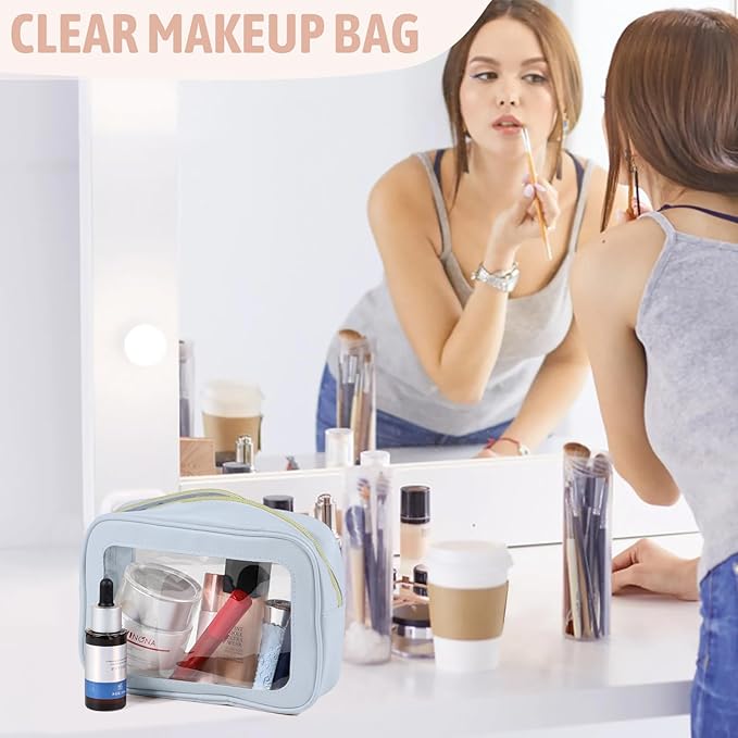 3PCS Clear Toiletry Bag,TSA Approved Travel Makeup Pouch with Zipper for Cosmetics and Toiletries，Diaper Bag Organizer Pouch Set,Women's Purse Organizer and Clear Car Bag