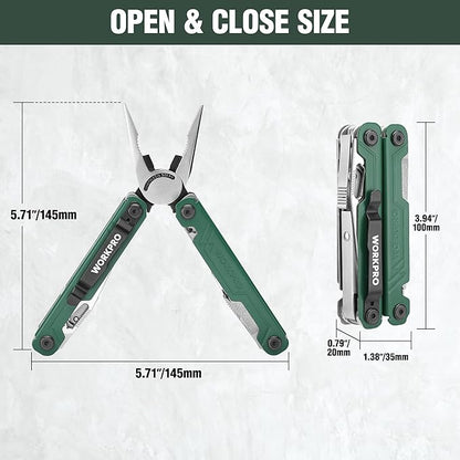 WORKPRO 18-in-1 Multi Tool Pliers, Gifts for Men, Stainless Steel EDC Multitool with Pocket Knife, 2 Safety Locks, Belt Clip and Oxford Pouch, Utility Multiuse Tool for Camping