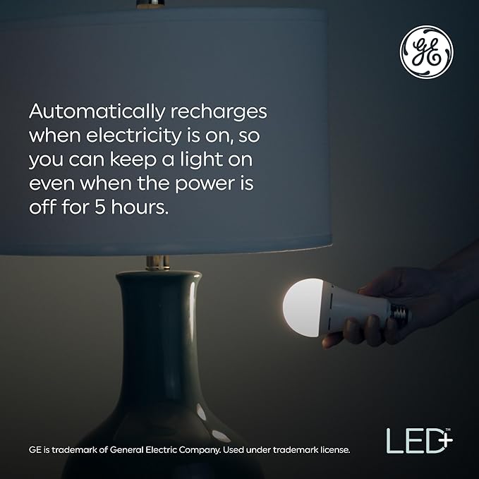 GE LED+ Battery Backup LED Light Bulbs, Emergency Light Bulb for Power Outages + Flashlight, BR30 Indoor Floodlights (3 Pack)