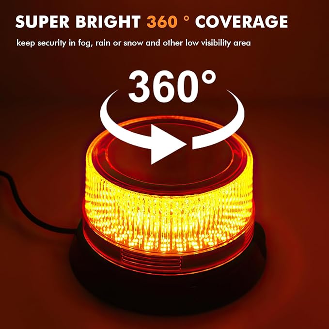 12-24V Amber LED Strobe Light Magnetic, 10 ft Straight Cord, 360°Rotating & Flashing Emergency Lights for Vehicles, Warning Beacon Lamp for Car Truck Tractor Forklift Golf Cart SUV UTV