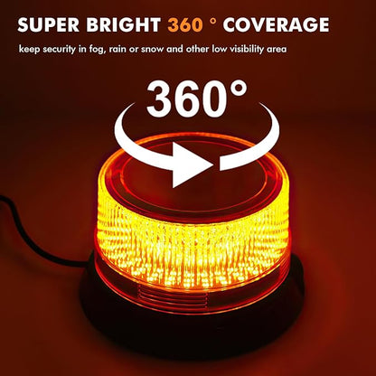 12-24V Amber LED Strobe Light Magnetic, 10 ft Straight Cord, 360°Rotating & Flashing Emergency Lights for Vehicles, Warning Beacon Lamp for Car Truck Tractor Forklift Golf Cart SUV UTV