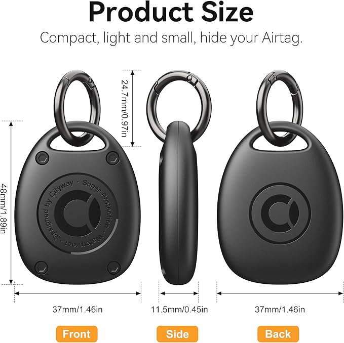 (2 Pack) for AirTag Keychain Holder Case | IPX8 Waterproof, Ultra-Compact | Portable for Air Tag Holder Cover for Dog Collar, Backpack, Keys, Luggage - Black