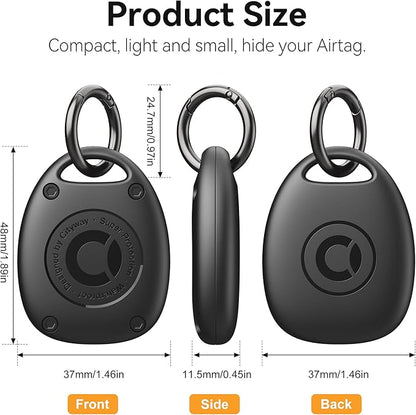 (2 Pack) for AirTag Keychain Holder Case | IPX8 Waterproof, Ultra-Compact | Portable for Air Tag Holder Cover for Dog Collar, Backpack, Keys, Luggage - Black