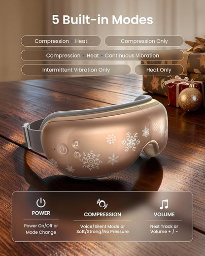 RENPHO Christmas Limited Edition Eye Massager with Heat, White Elephant Christmas Birthday Gifts for Women Men Mom Her, Eye Mask for Migraine, Sleep Mask for Dry Eyes Relax Eyeris 1 Snowflake Golden