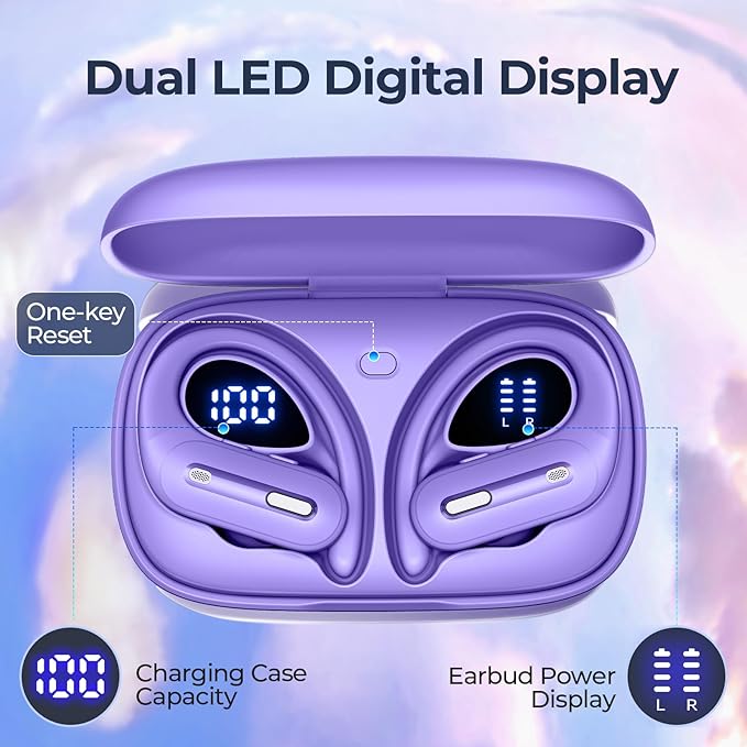 Active Noise Cancelling Wireless Earbuds Bluetooth Headphones 90 Hrs Playtime Ear Buds with Power Display Over-Ear Earphones with Earhooks IPX7 Waterproof Stereo Transparency Headset for Sports/Gym