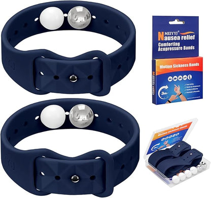 Motion Sickness Bands for Adults and Kids Sea Wristbands for Cruise Travel Wristband, Natural Relief Wristbands，Sea Bands for Pregnancy Women(1 Pair Dark Blue)