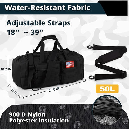 Tactical Gym Bag for Men，50L Large 3 in 1 Sports Duffle Bag with Shoes Compartment for Travel,Water Resistant Travel Backpack Weekender Overnight Bag with Wet Pocket for Women